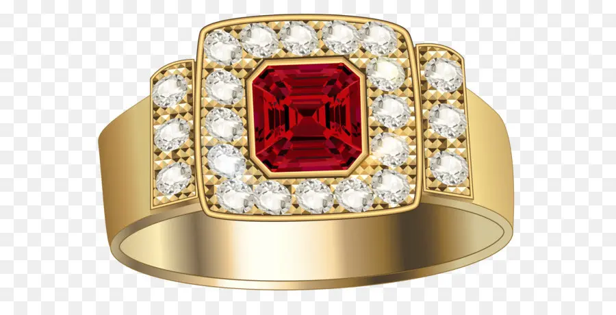 Cincin Emas Dengan Permata Merah，Emas PNG