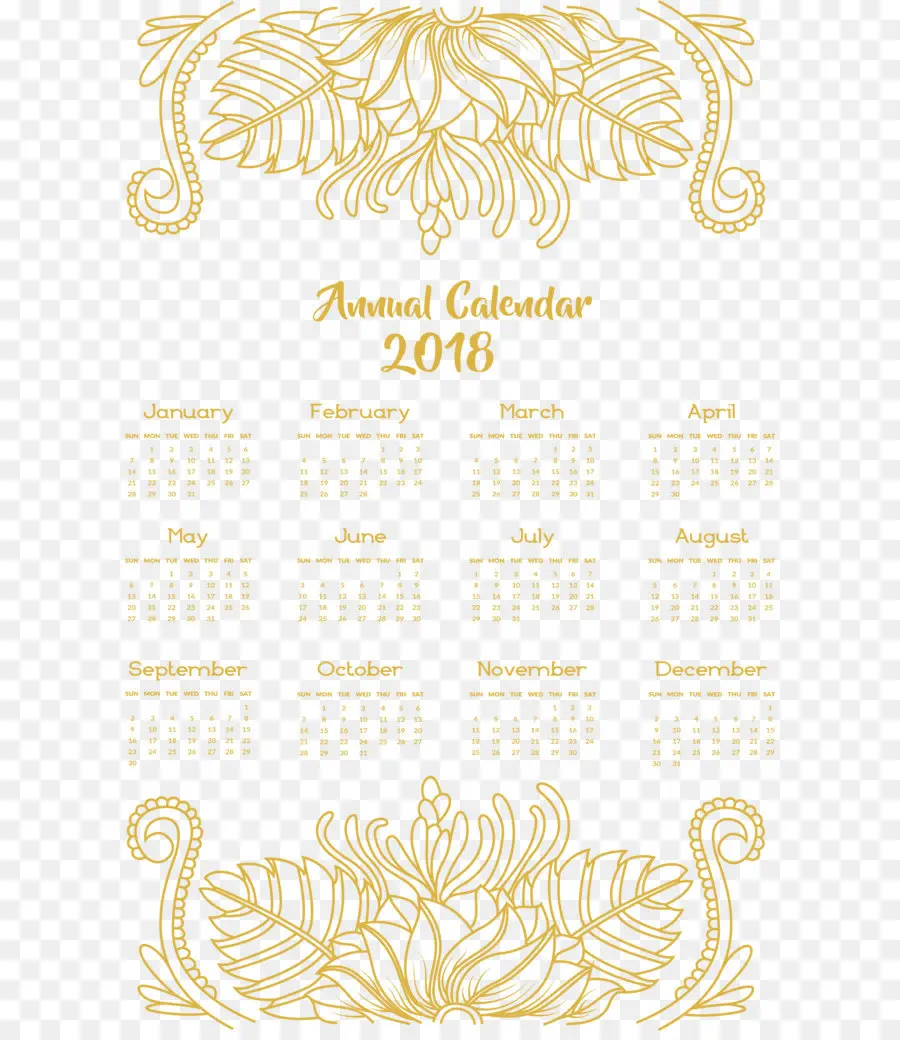 Kalender Tahunan 2018，Emas PNG