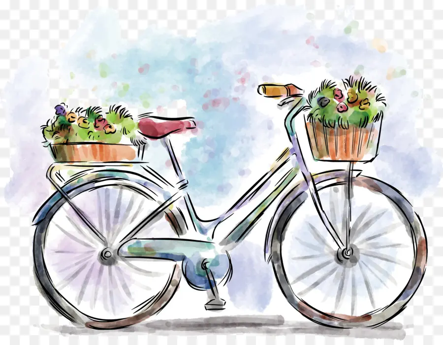 Sepeda，Lukisan Cat Air PNG