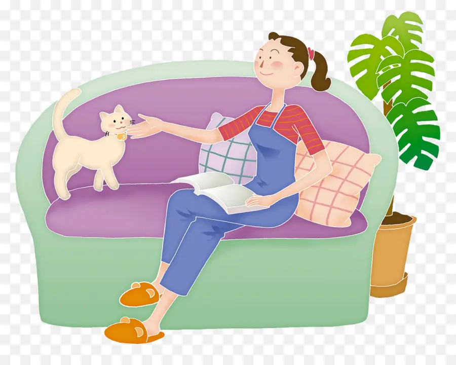 Wanita Dengan Kucing，Sofa PNG