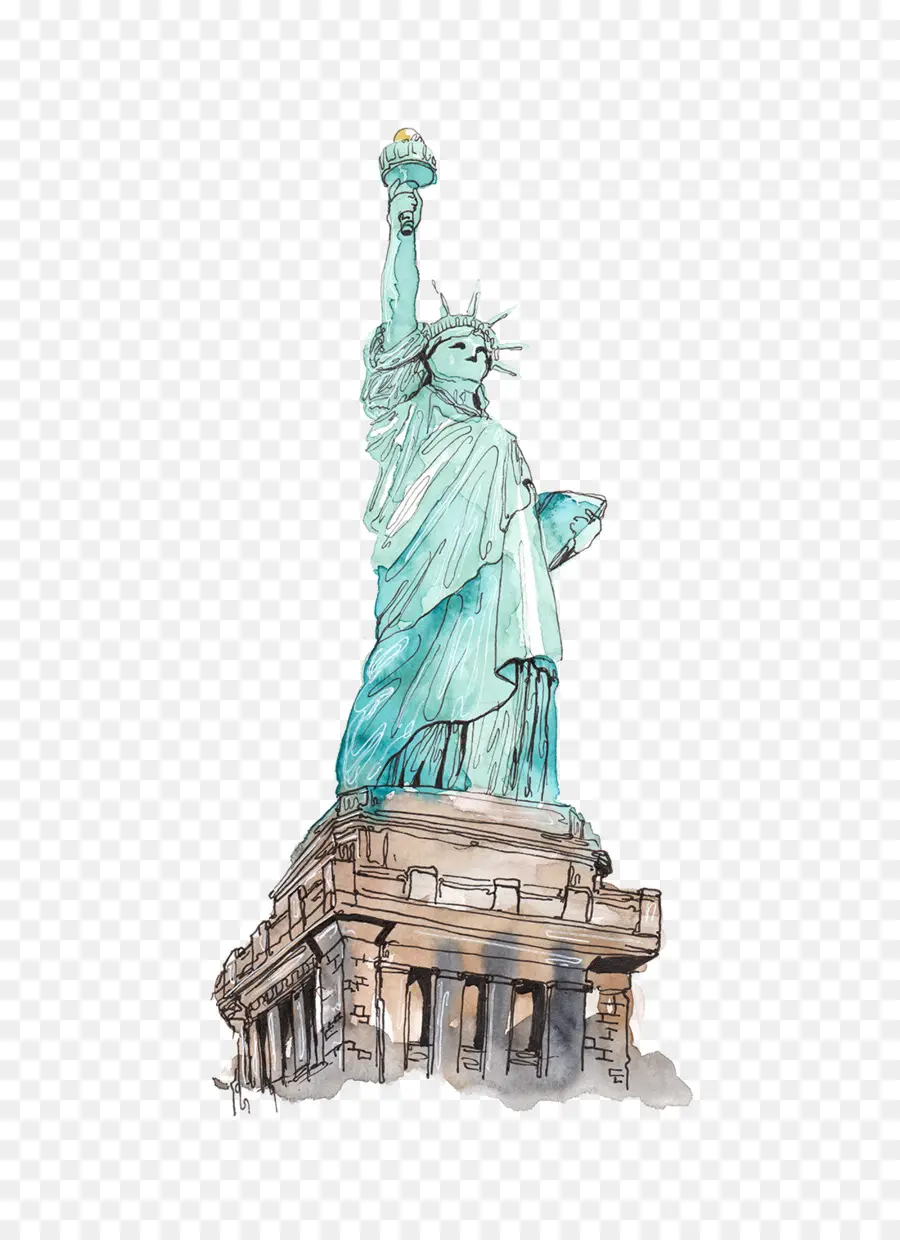Patung Liberty，Lukisan Cat Air PNG