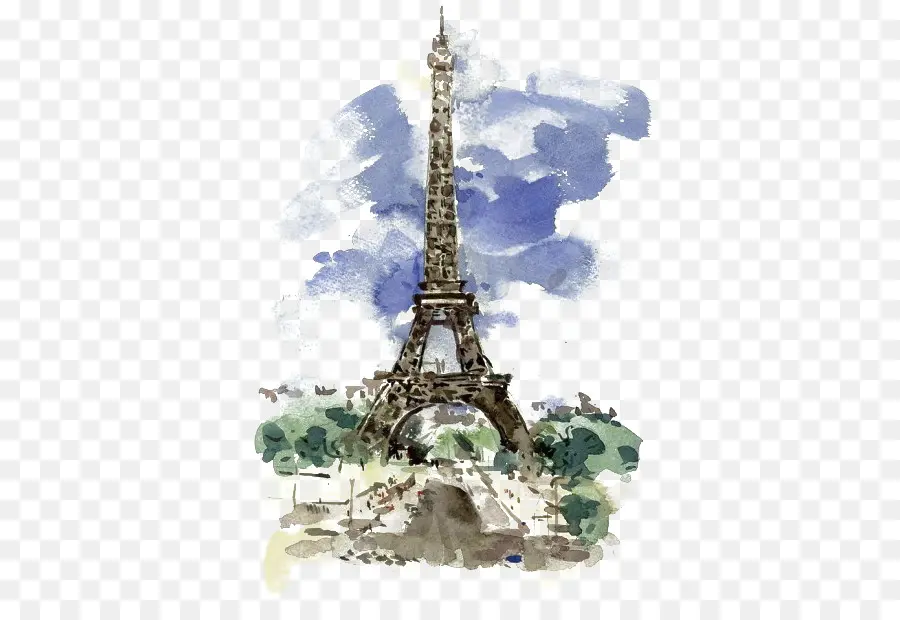 Menara Eiffel，Lukisan Cat Air PNG