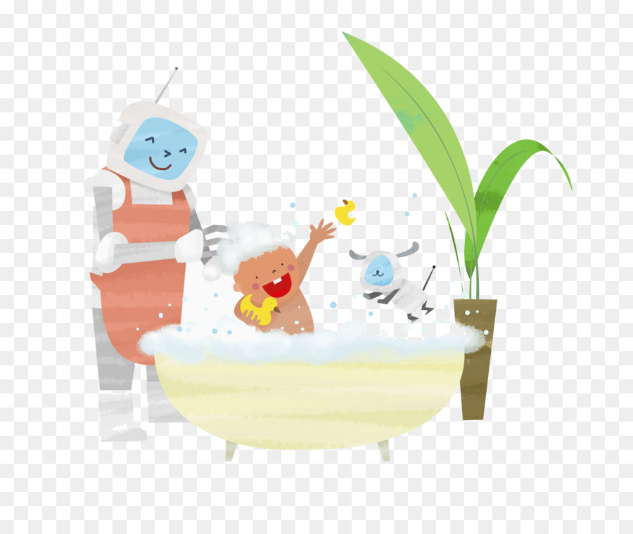 Robot Dan Anak，Mandi PNG