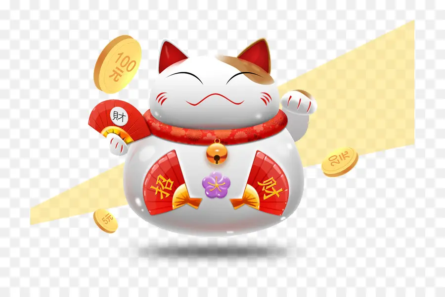 Maneki Neko Putih Dengan Koin，Kucing Yang Beruntung PNG