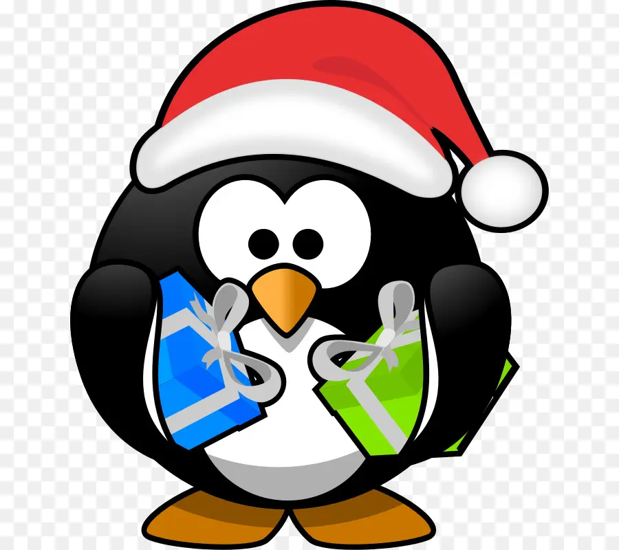 Penguin Dengan Topi Santa，Natal PNG