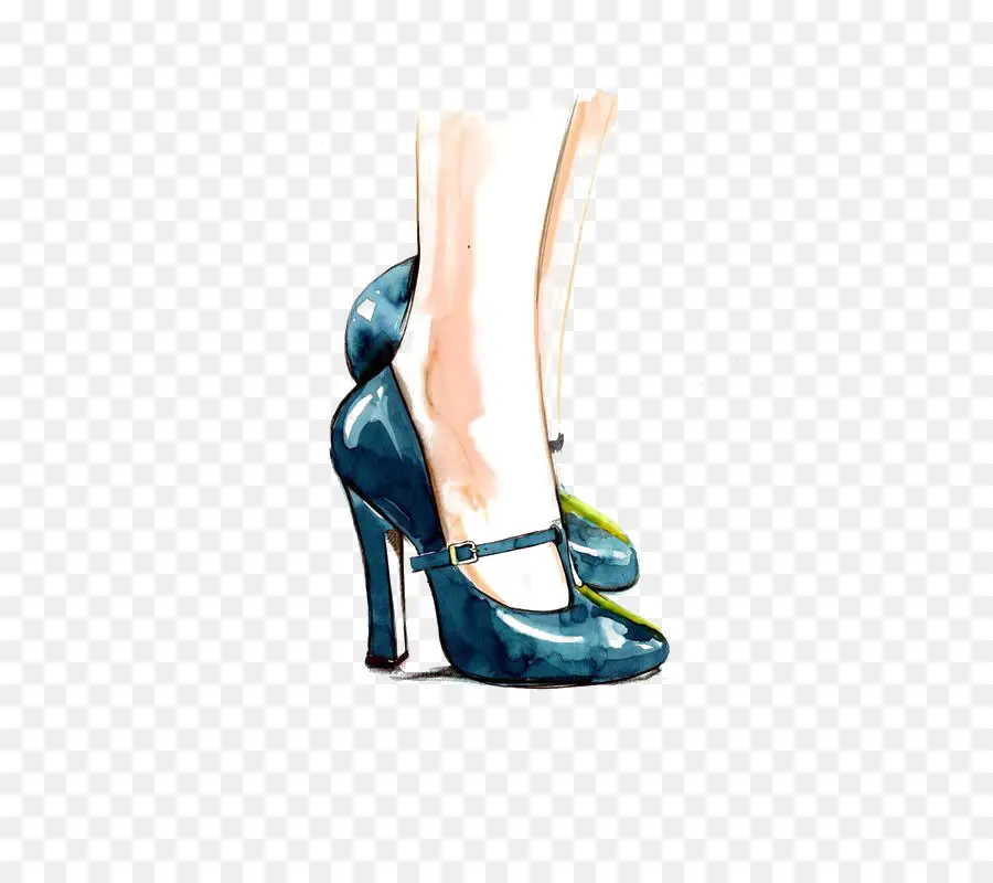 Sepatu Hak Mary Jane Biru，Mode PNG