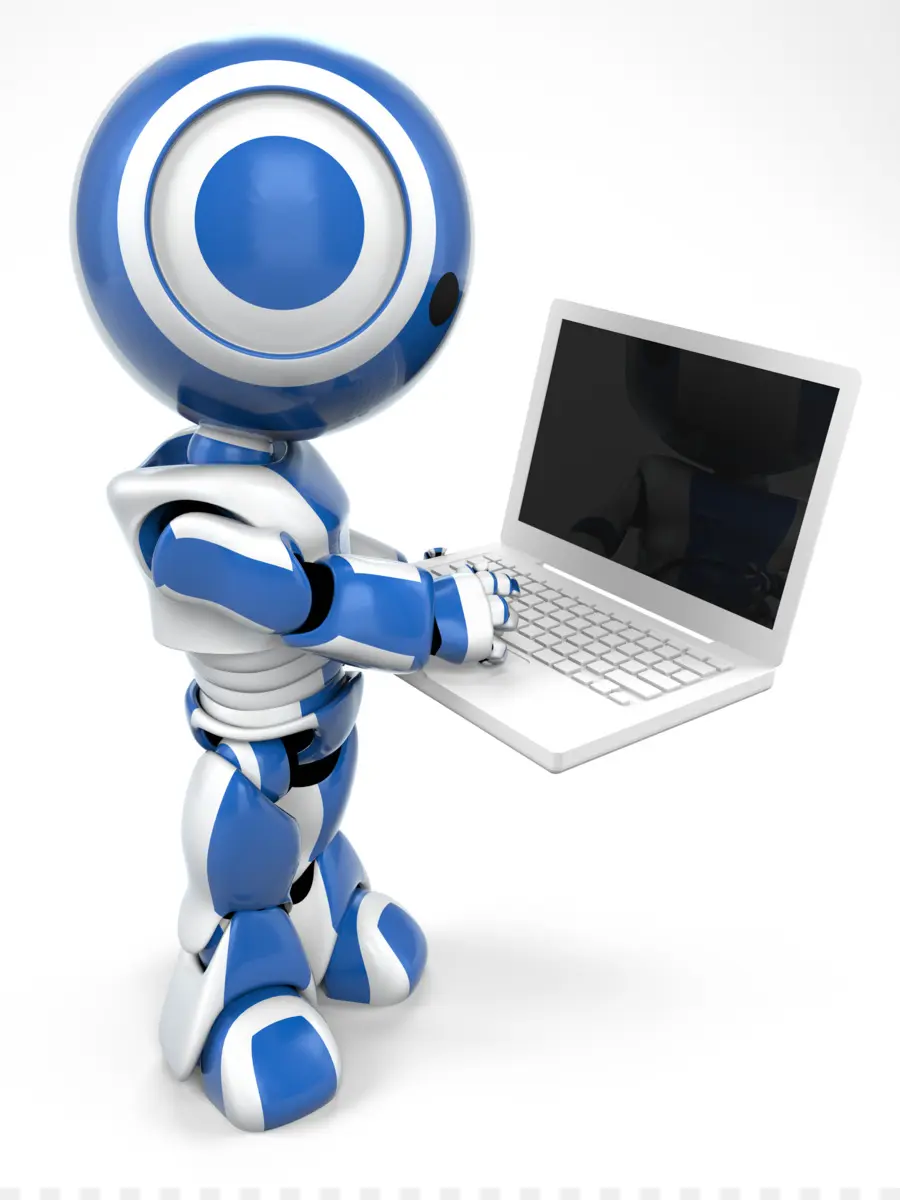 Robot Dengan Laptop，Biru PNG