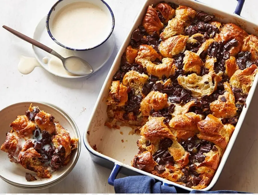 Puding Roti Croissant Coklat，Hidangan Penutup PNG