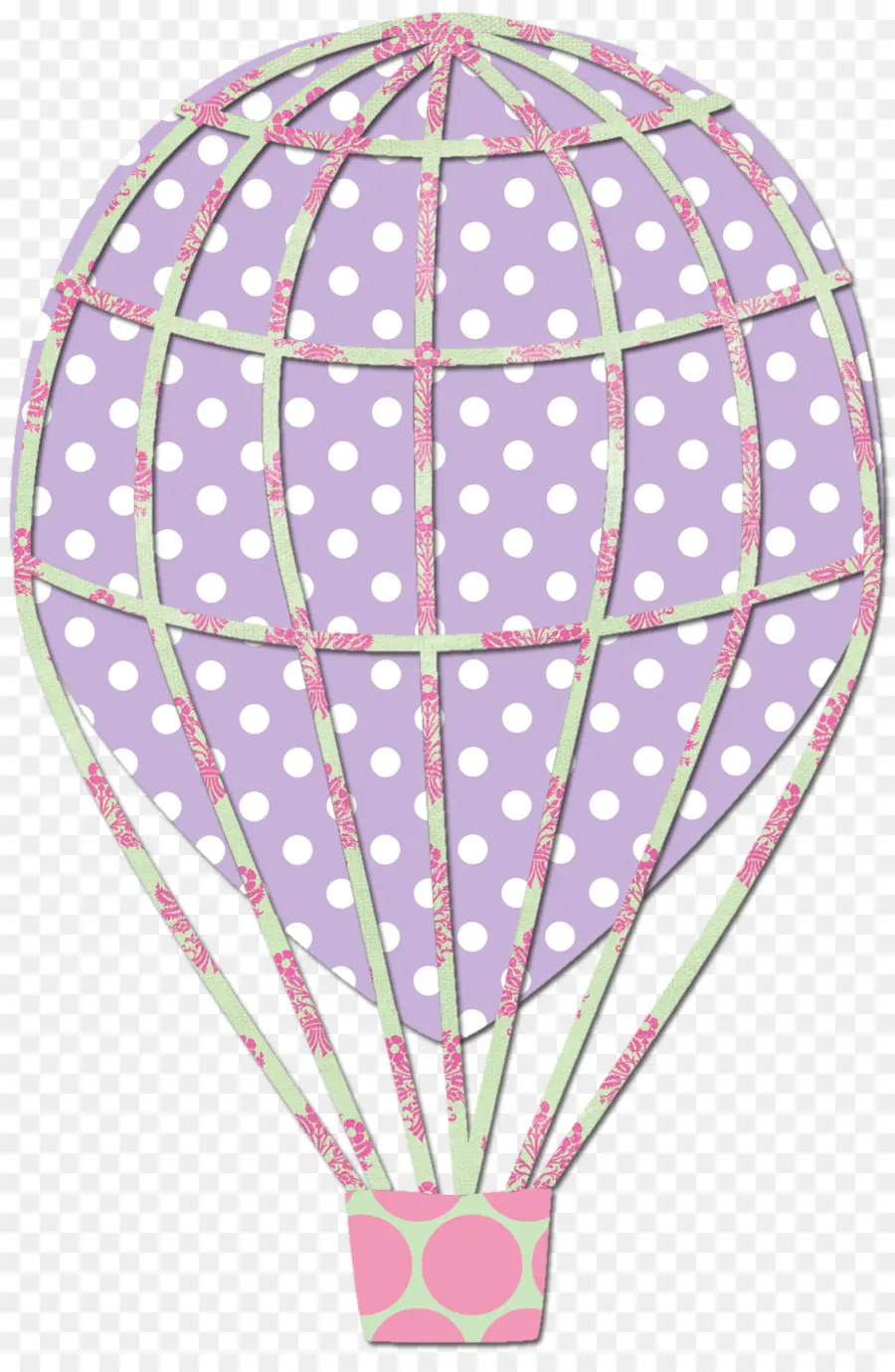 Balon Udara Panas Polka Dot，Keranjang PNG