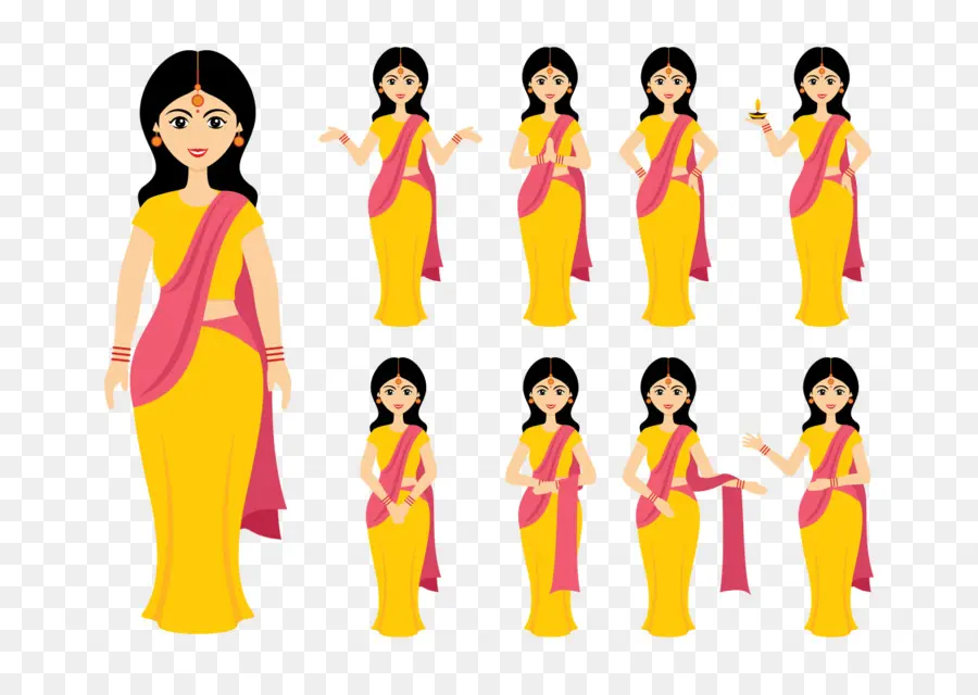 Wanita Kartun Di Saree，Tradisional PNG