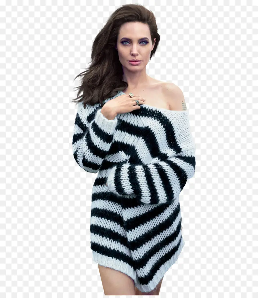 Wanita Dengan Sweter Bergaris，Mode PNG