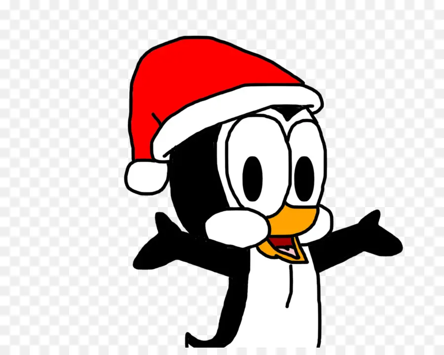 Penguin Dengan Topi Santa，Natal PNG