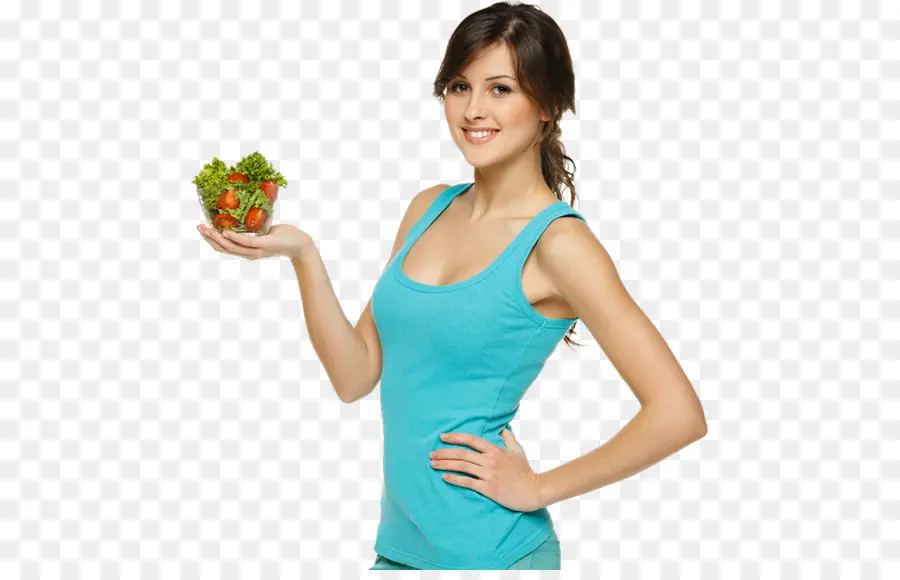 Wanita Memegang Salad，Sehat PNG