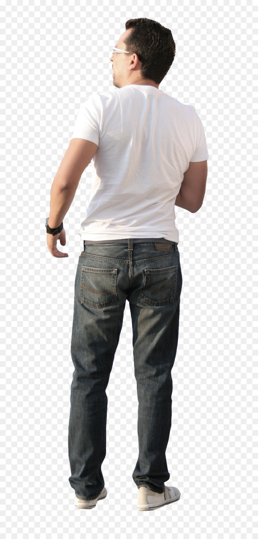 Pria Berkemeja Putih，Jeans PNG