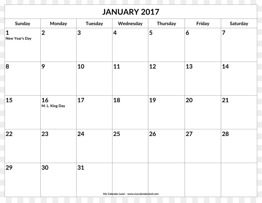 Kalender Januari 2017，Tanggal PNG