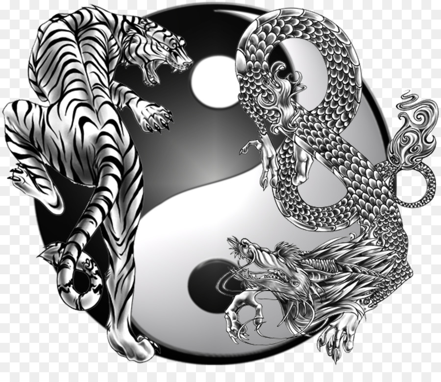 Yin Dan Yang Naga Cina Api Gambar Png