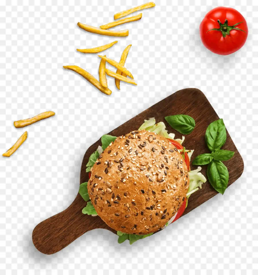 Burger Dengan Kentang Goreng Dan Tomat，Burgernya PNG