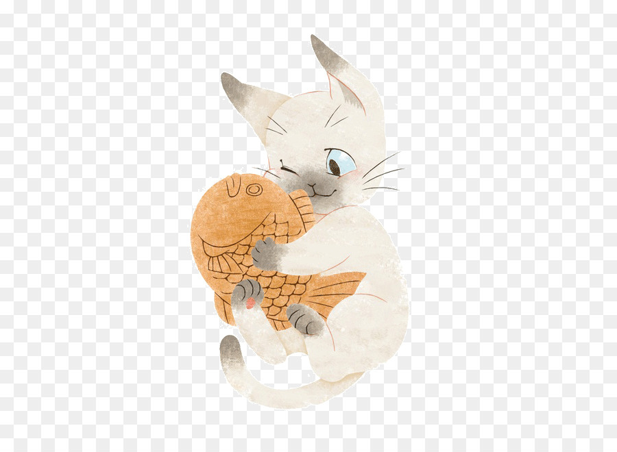 Kucing Lucu Dengan Ikan，Menggambar PNG