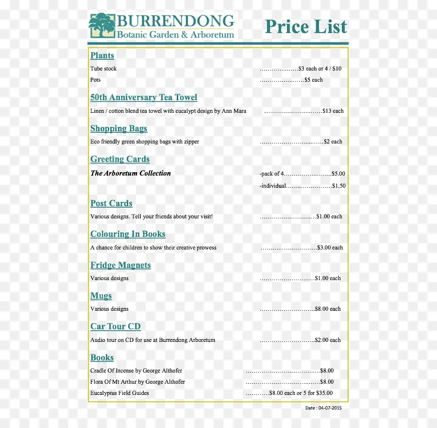 Daftar Harga，Burrendong PNG