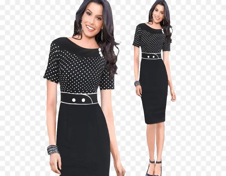 Gaun Polkadot Hitam Putih，Mode PNG