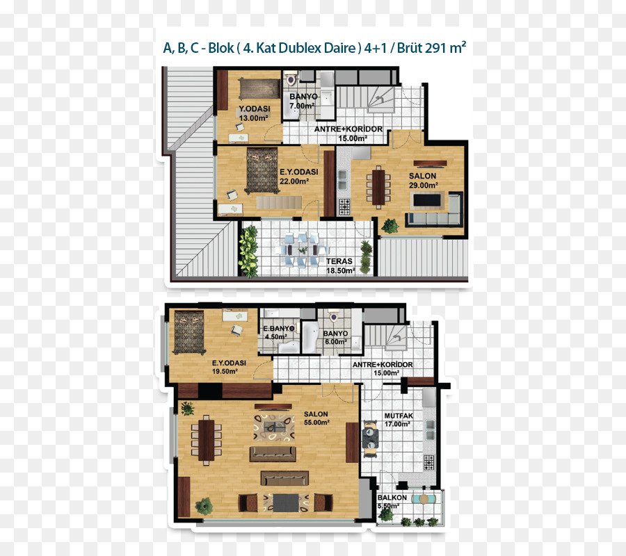 Apartemen Dupleks，Denah Lantai PNG