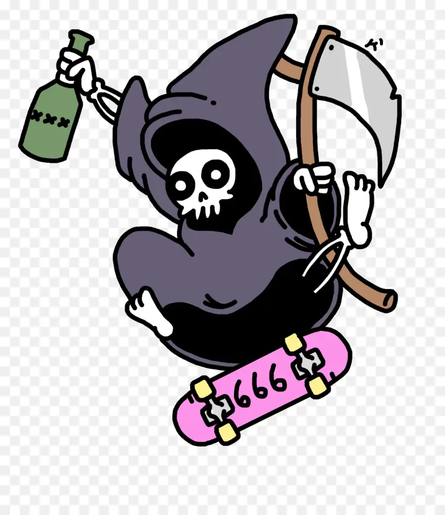 Grim Reaper Bermain Skateboard，Kerangka PNG