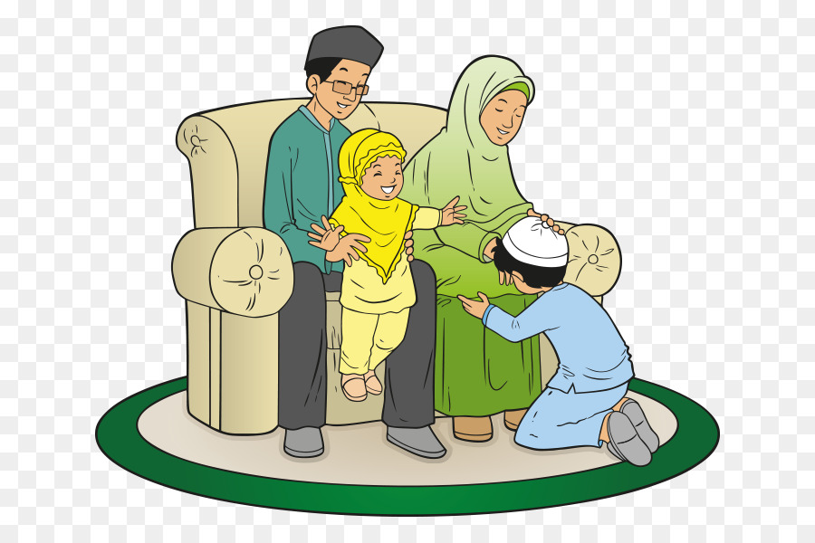 Gambar Kartun Keluarga Muslim A muslim family with five children are