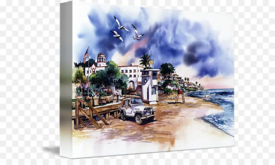 Laguna Beach，Lukisan Cat Air PNG