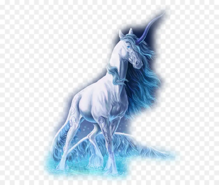 Unicorn Putih，Surai Biru PNG