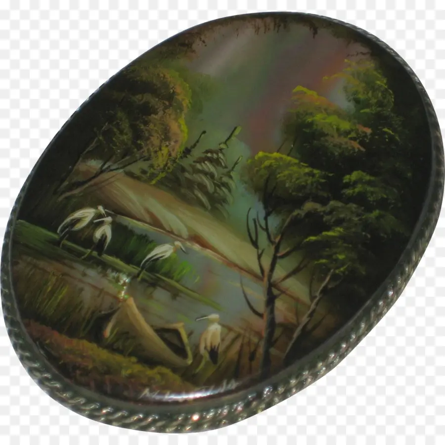 Lukisan Pemandangan Berbentuk Oval，Pohon PNG