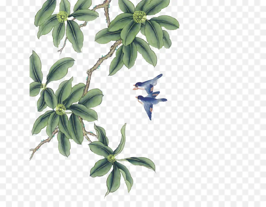 Gongbi，Birdandflower Lukisan PNG