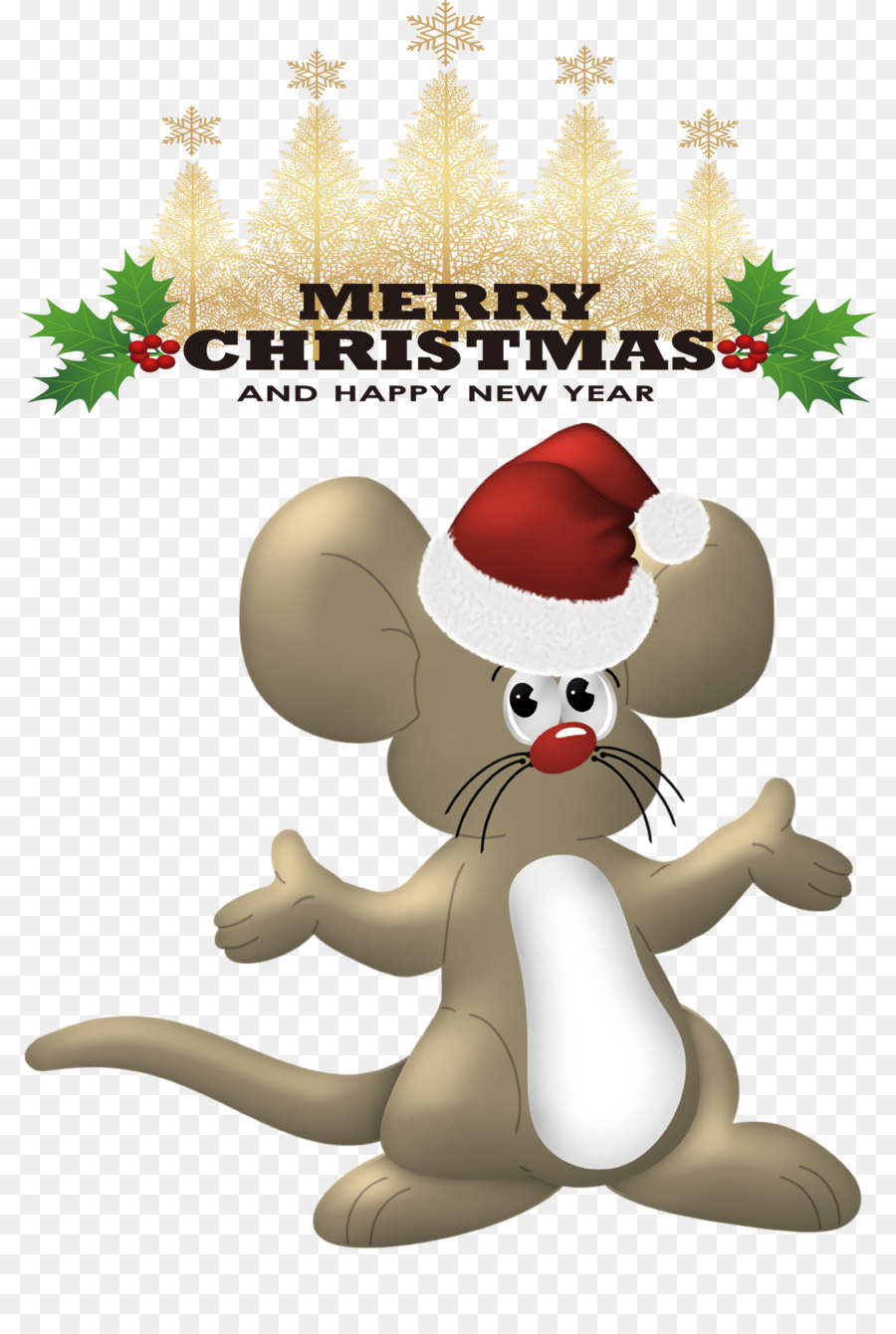 Tikus Natal，Topi Santa PNG