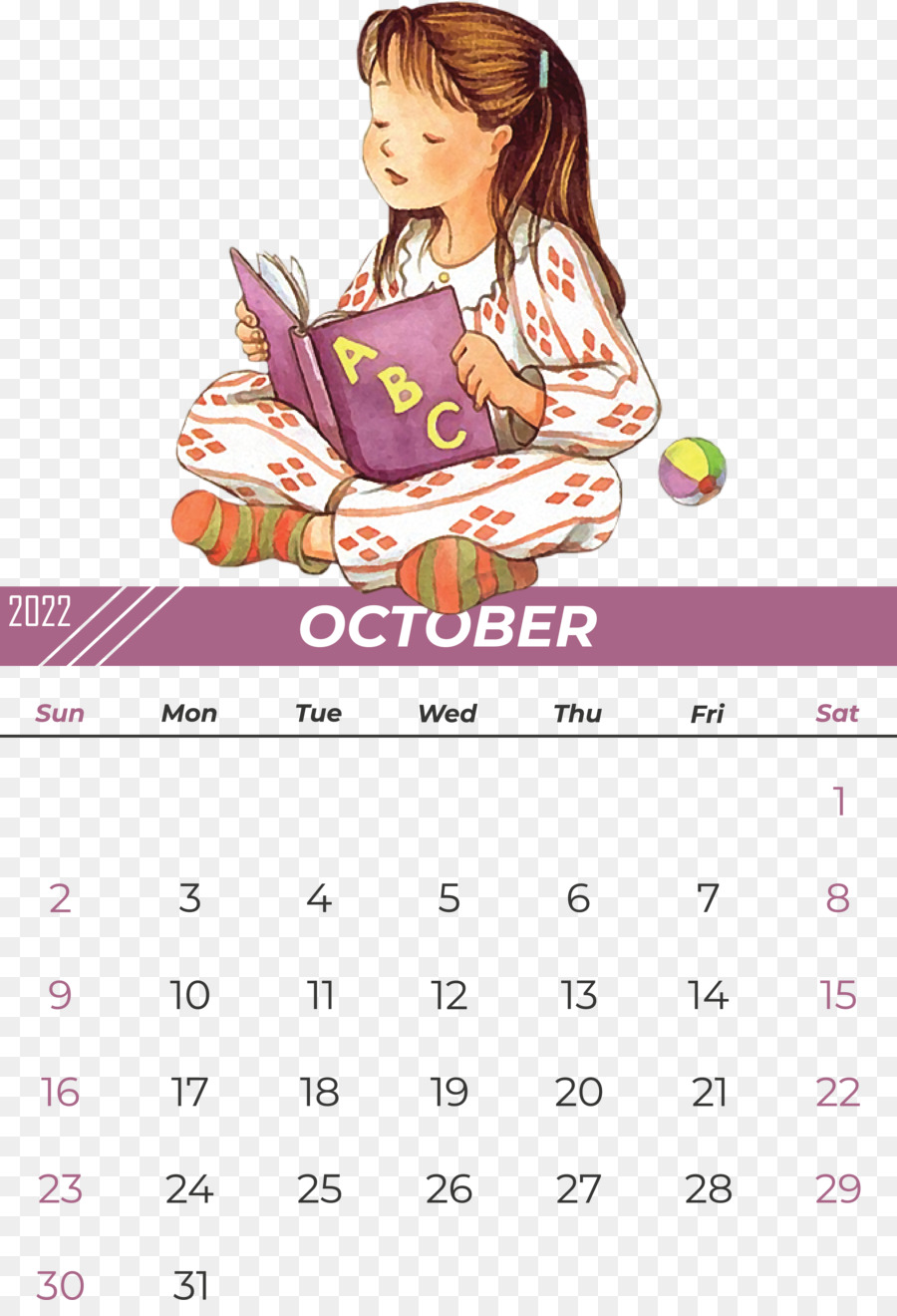 Gadis Membaca Buku，Oktober PNG