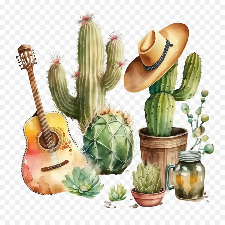 Cinco De Mayo，Cactus Bermain Gitar PNG