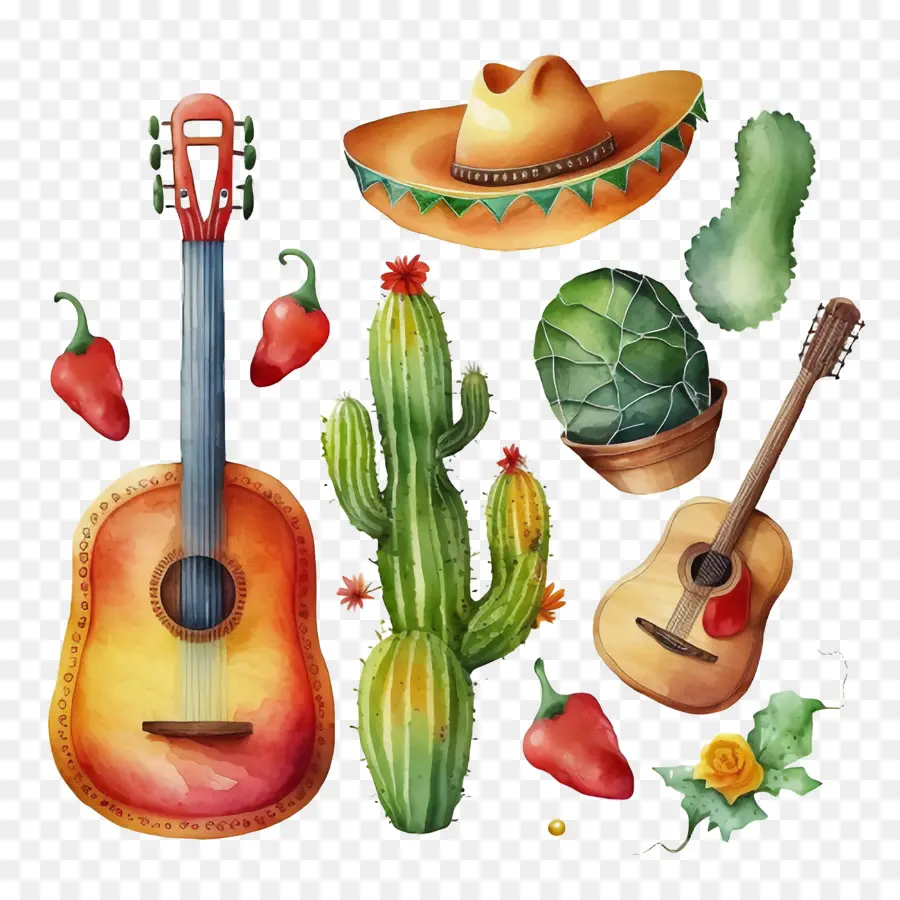 Cinco De Mayo，Cactus Bermain Gitar PNG