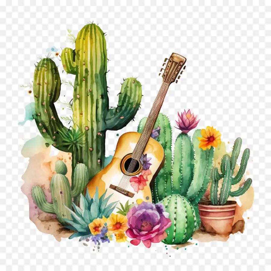 Cinco De Mayo，Cactus Bermain Gitar PNG