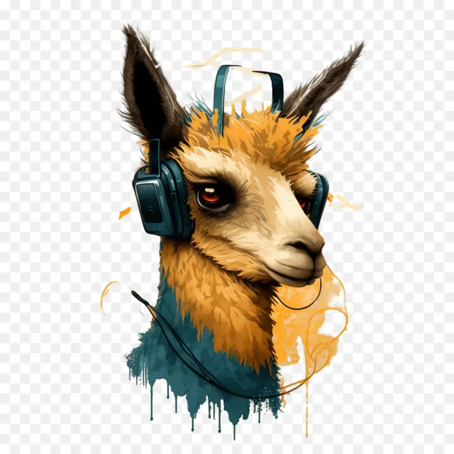 Keren Llama，Llama Dengan Headphone PNG