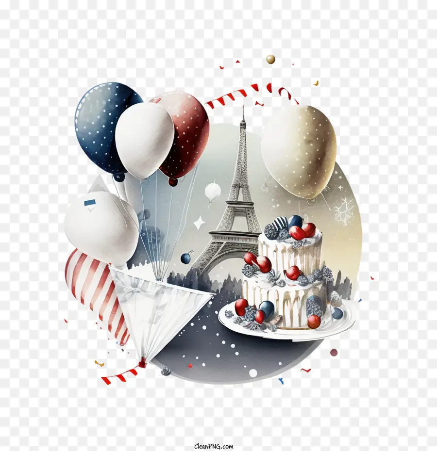 Hari Bastille，Menara Eiffel Dengan Balon PNG