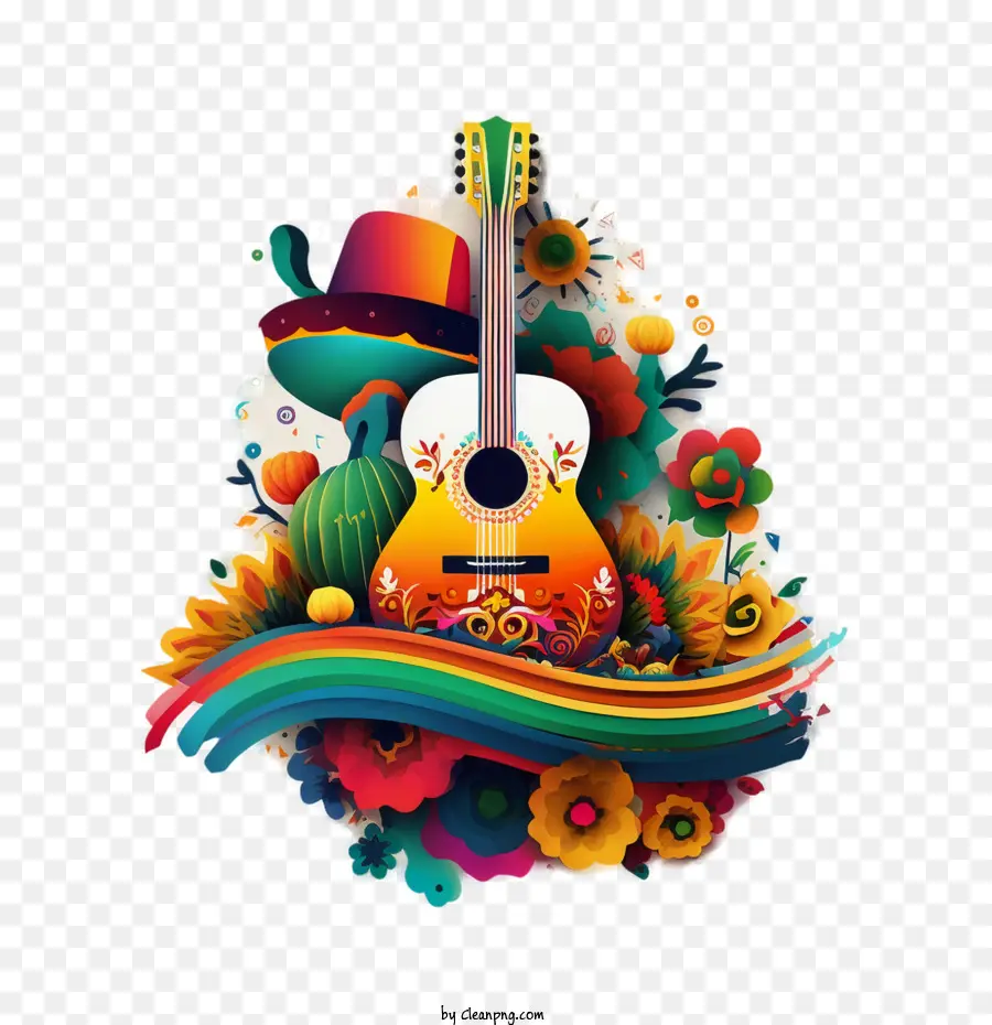 Cinco De Mayo，Gitar Berwarna Warni PNG