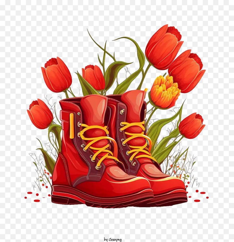 Buket Tulip，Tulip Dengan Sepatu Bot PNG