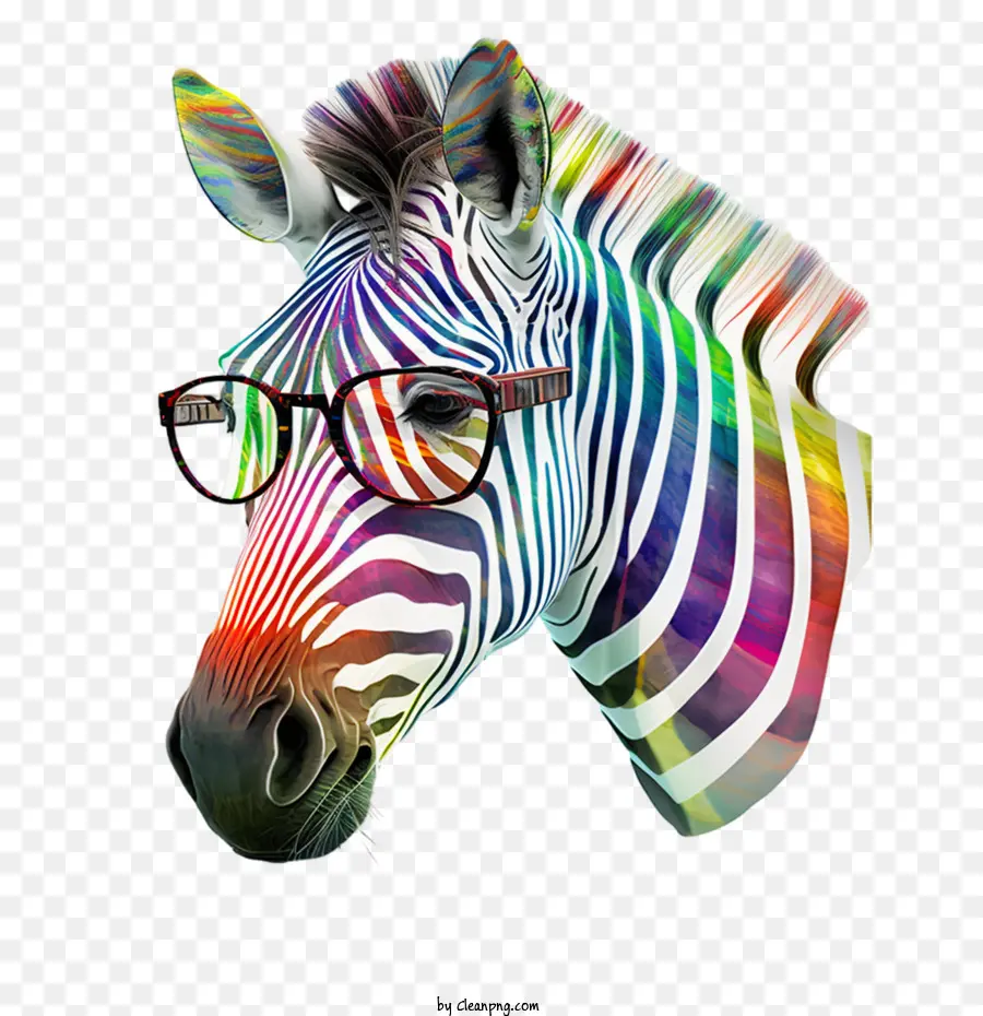 Zebra Berwarna Warni，Zebra Berwarna Warni Dengan Kacamata PNG