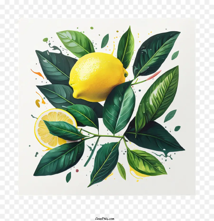 Warna Lemon 90 An，Lemon Dengan Daun PNG