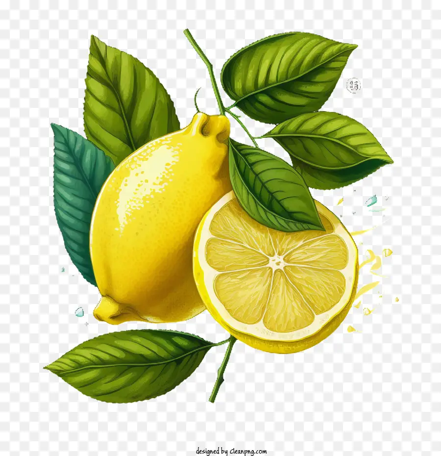 Warna Lemon 90 An，Lemon Dengan Daun PNG