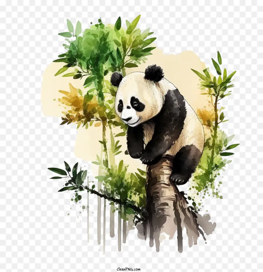 Cat Air Panda，Panda Memanjat Bambu PNG