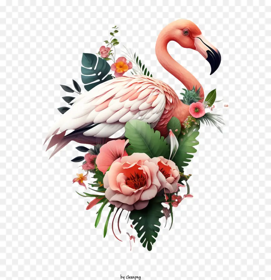 Flamingo，Flamingo Dengan Bunga PNG
