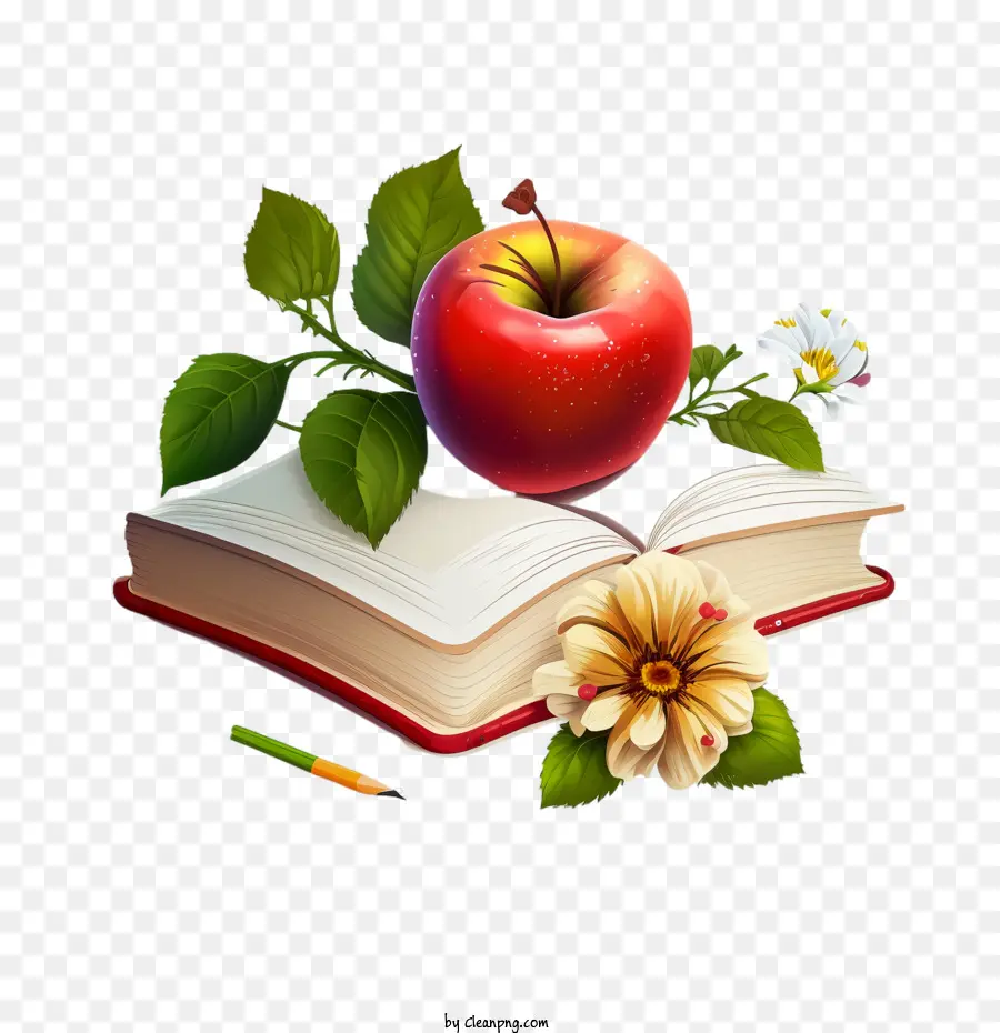 Apple Pada Buku Buku，Dunia Hari Guru PNG