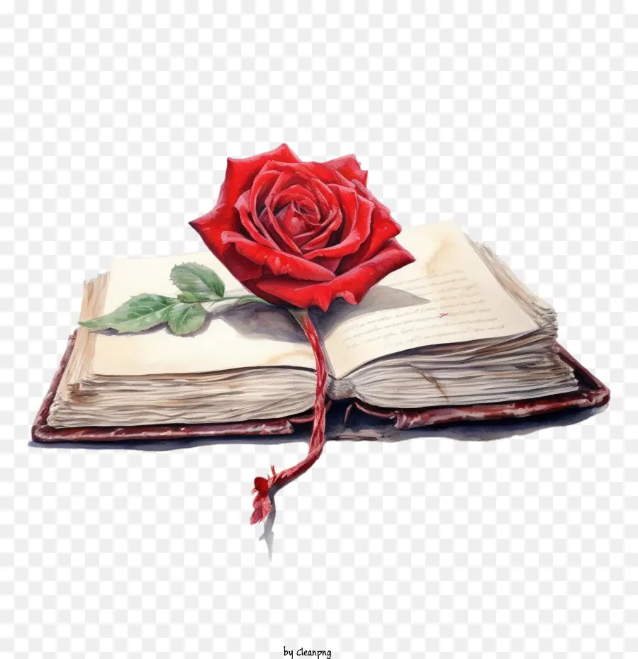 Cat Air Bunga Mawar Merah，Buku Yang Terbuka PNG