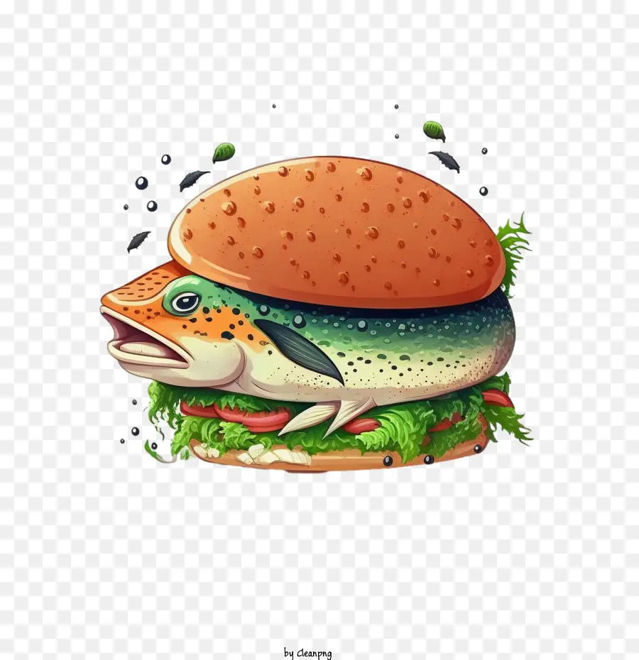 Burger Kartun，Burger Ikan PNG