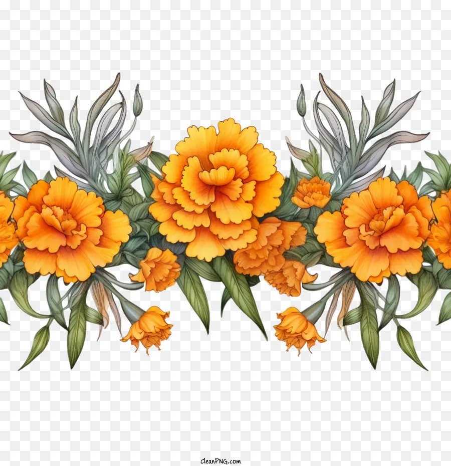 Bunga Marigold，Bunga Oranye PNG