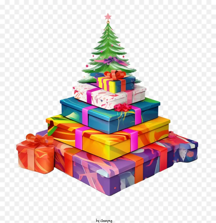 Pohon Hadiah Natal，Kotak Hadiah PNG